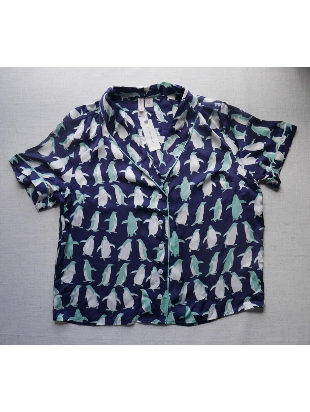 NWT Anthropologie Lyrebird Emily Taylor Penguin Print Pajama Top Shirt Size S
